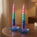 Glass Candle Holder in Blue-Purple | Aesthetic Candle Sticks Holder in Tinted Glass | 3.5"