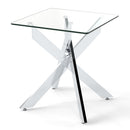 Glass Side Table Square End Table with Tempered Glass Top and Metal X Base-Silver