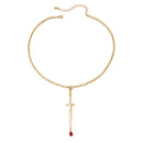Gold Blood Drop Sword Necklace | Edgy Gothic Pendant on Adjustable Chain