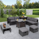 9 Pieces Patio Furniture Set with 32” Fire Pit Table and 50000 BTU Square Propane Fire Pit