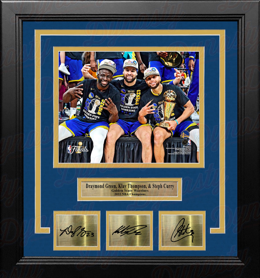 Draymond Green Klay Thompson Steph Curry Warriors Finals 8x10 Framed Photo with Engraved Autographs