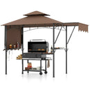 13 x 5 Feet Grill Gazebo with Dual Side Awnings and 2 Shelves Adjustable Shadow