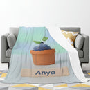 Personalized Kawaii Blueberry Blanket | Custom Name | Cute Potted Berry Mint Blue Fleece Throw Gift