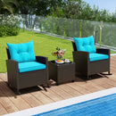 Patio Rattan Roker Chairs with Tempered Glass Table and Soft Cushions for Backyard Poolside Porch
