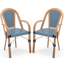 Hand-Woven PE Wicker Outdoor French Bistro Chairs Set of 2