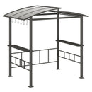 Hardtop Grill Gazebo with Vented Polycarbonate Roof Side Shelves-Black