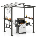 Hardtop Grill Gazebo with Vented Polycarbonate Roof Side Shelves-Black
