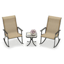Heavy-Duty Rocking Bistro Chairs and Table Set with High Backrest and Wood-Plastic Tabletop-Brown