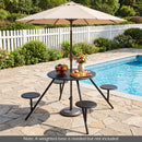Round Picnic Table for 4 with Umbrella Hole and Iron Seats