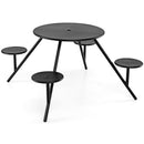 Round Picnic Table for 4 with Umbrella Hole and Iron Seats