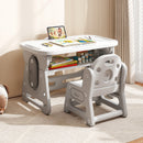 Height Adjustable Kids Table and Chair Set with Tiltable Whiteboard and Concave Shelf