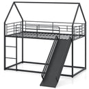 House-shaped Metal Twin Over Twin Low Bunk Bed-Black
