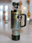 Black & Gold Glitter 3D Bow Straw Topper