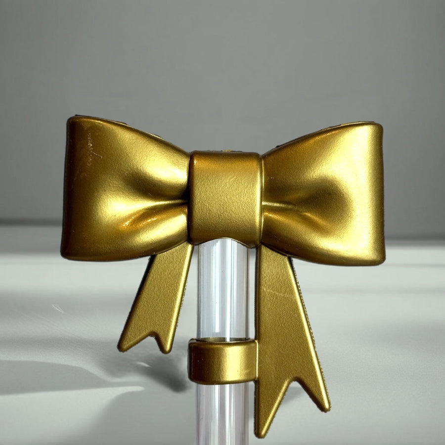 Gold Metallic 3D Bow Straw Topper