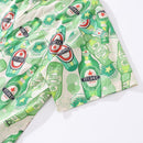 Men's Hawaiian Shirt Green Bubble Print Cotton Button-down Short Sleeve Aloha Shirt