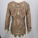Oddy Boutique Taupe Crochet Long Sleeve Top, Size S/M