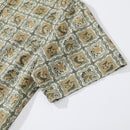 Men's Hawaiian Seahorse Grid and Animal Print 100% Cotton Short Sleeve Shirt - Orange