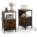 Industrial Bedside Table with USB Ports and AC Outlets for Bedroom Living Room