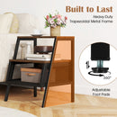 Industrial Nightstand 3-Tier End Table with 2 Open Shelves and Metal Mesh Compartment-Rustic Brown