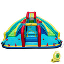 Inflatable Double Water Slide Park with Obstacle Course and 735W Blower