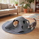 Interactive Foldable Cat Tunnel for Indoor Cats 40” Round Large Enrichment Play Felt Mat