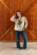 Christmas Cactus Sequins Patch Sweatshirt