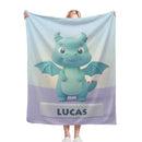 Personalized Kawaii Blue Dragon Blanket | Custom Name | Cute Dragon Throw