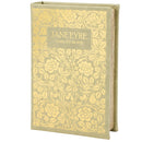 Jane Eyre Gold Floral Book Box | Faux Leather Wrap Book Shaped Storage Stash Trinket Box