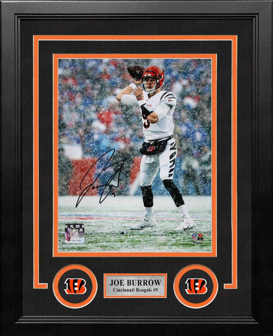 Joe Burrow Passing in the Snow Cincinnati Bengals Autographed 8