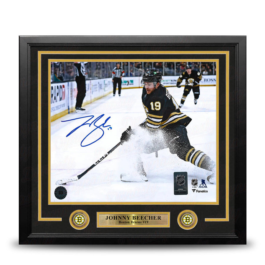 Johnny Beecher in Action Boston Bruins Autographed 11