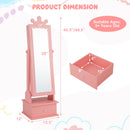 2-in-1 Kids Play Jewelry Armoire with Full Length Mirror and Drawers-Pink