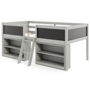 Kid Twin Size Low Loft Bed with Chalkboard Ramp Ladder and Bookcases