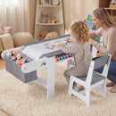 Kids Art Table and Chair with Paper Roll and Fabric Bins for Drawing Reading Studying Playing-Gray