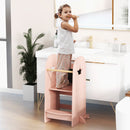 Kids Kitchen Tower Adjustable with Chalkboard and Safety Rail-Pink