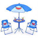 Kids Outdoor Table and Chair Set with 2 Folding Chairs and Height Adjustable Umbrella