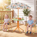 Kids Outdoor Table and Chair Set with 2 Folding Chairs and Height Adjustable Umbrella