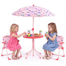 Kids Outdoor Table and Chair Set with 2 Folding Chairs and Height Adjustable Umbrella