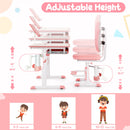 Height-Adjustable Kid's Study Desk and Chair Set-Pink