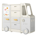 Kids Toy Storage Organizer Bus-shaped Children Cabinet with 4 Pull-out Drawers with Handles-Gray