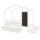Kids Twin Size Bed with 2 Drawers Solid Wood Bed with Blackboard
