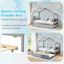 Kids Twin Size House Bed with Trundle and Roof