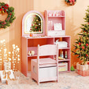 Kids Vanity Set Princess Girls Makeup Vanity Desk with Chair and 3-Color LED Lighted Mirror