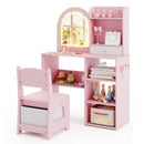 Kids Vanity Set Princess Girls Makeup Vanity Desk with Chair and 3-Color LED Lighted Mirror