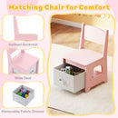 Kids Vanity Set Princess Girls Makeup Vanity Desk with Chair and 3-Color LED Lighted Mirror