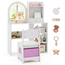 Kids Vanity Set Princess Girls Makeup Vanity Desk with Chair and 3-Color LED Lighted Mirror