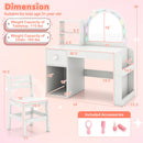 Kids Vanity Table and Chair Set with Lighted Mirror for Kids Aged 3+ Years Old