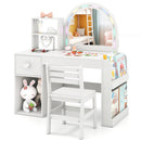 Kids Vanity Table and Chair Set with Lighted Mirror for Kids Aged 3+ Years Old
