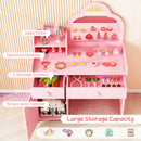 Kids Vanity Table and Chair Set with Cloud-shaped Mirror and Open Shelf