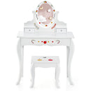 Kids Vanity and Stool Set with 360° Rotatable Mirror and Whiteboard-White