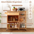 Kitchen Island Cart on Wheels with Sturdy Bamboo Frame-Natural
